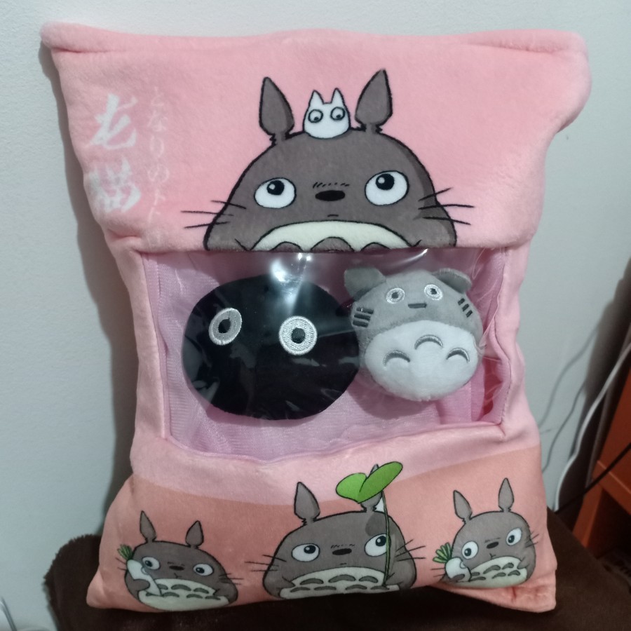 Bantal Boneka My Neighbor Totoro Pink Plush with Mini Plush Kurosuke