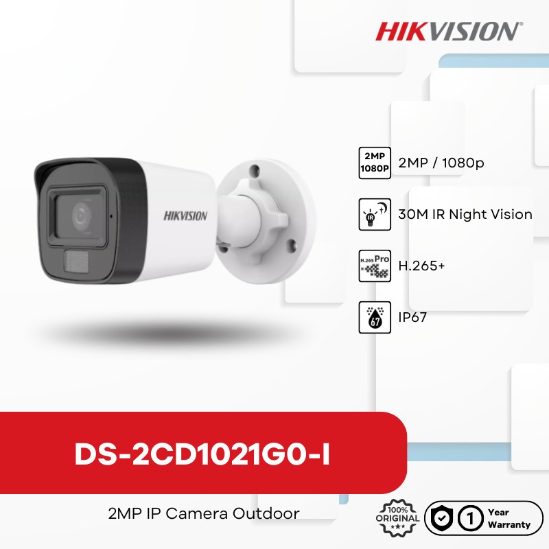 HIKVISION IP Camera CCTV 2MP Outdoor - DS-2CD1021G0-I /  DS-2CD1021G0-LIU 2 MP Fixed Bullet Network 