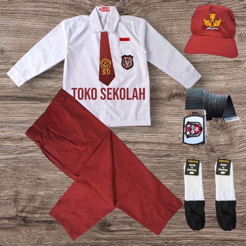 Seragam Sekolah Anak SD Laki2 merah putih Baju panjang Celana Panjang