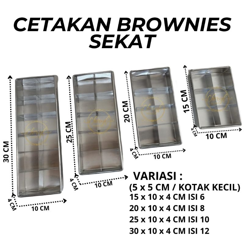 Astrea Fashion (1 Pcs) Loyang Aluminium Brownies Sekat Uk 15X10X4 Cm # 20X10X4 Cm # 25X10X4 Cm #