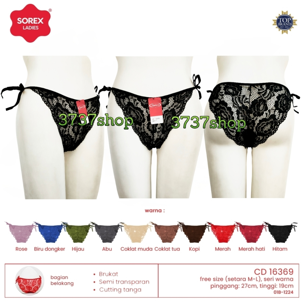 SOREX LADIES CD 16369  - CELANA DALAM BRUKAT SEMI TRANSPARAN WANITA MODEL IKAT TALI