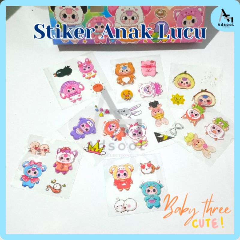 

Sticker Anak Karakter BABY THREE HAPPY DOLL Lucu Korea Aesthetic Ecer Isi 5 Lembar/10 Lembar Waterproof Murah