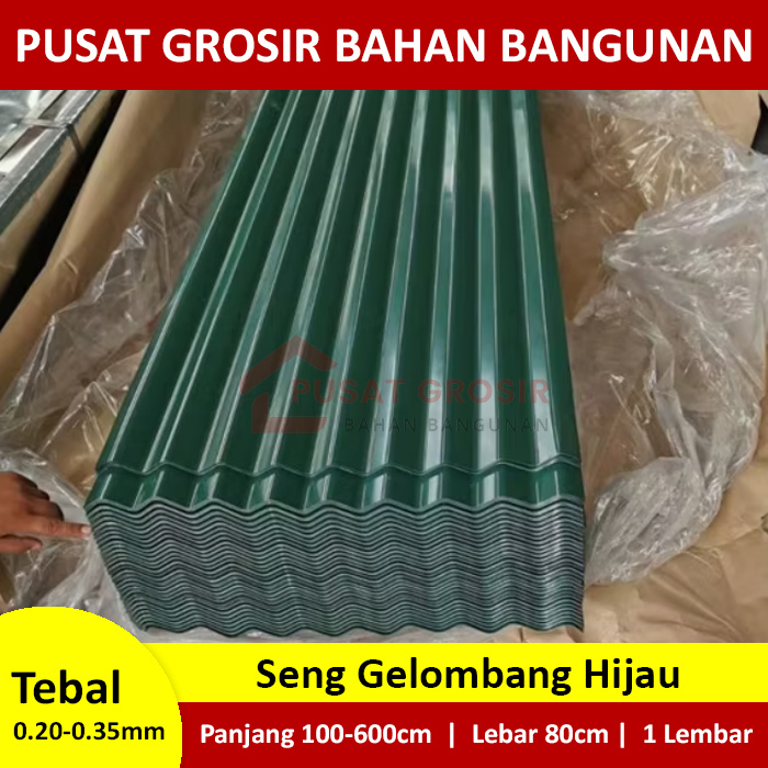 Atap Seng Gelombang Hijau Lebar 80cm Tebal 0.20 / 0.25 / 0.30 / 0.35mm