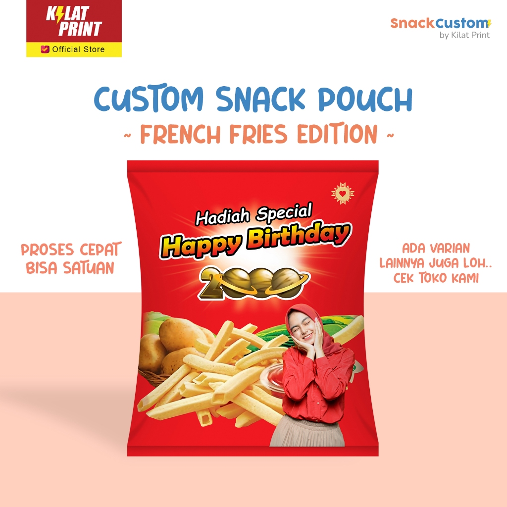 

Snack Custom Foto Teks Bungkus Pouch Jumbo Ala French Fries