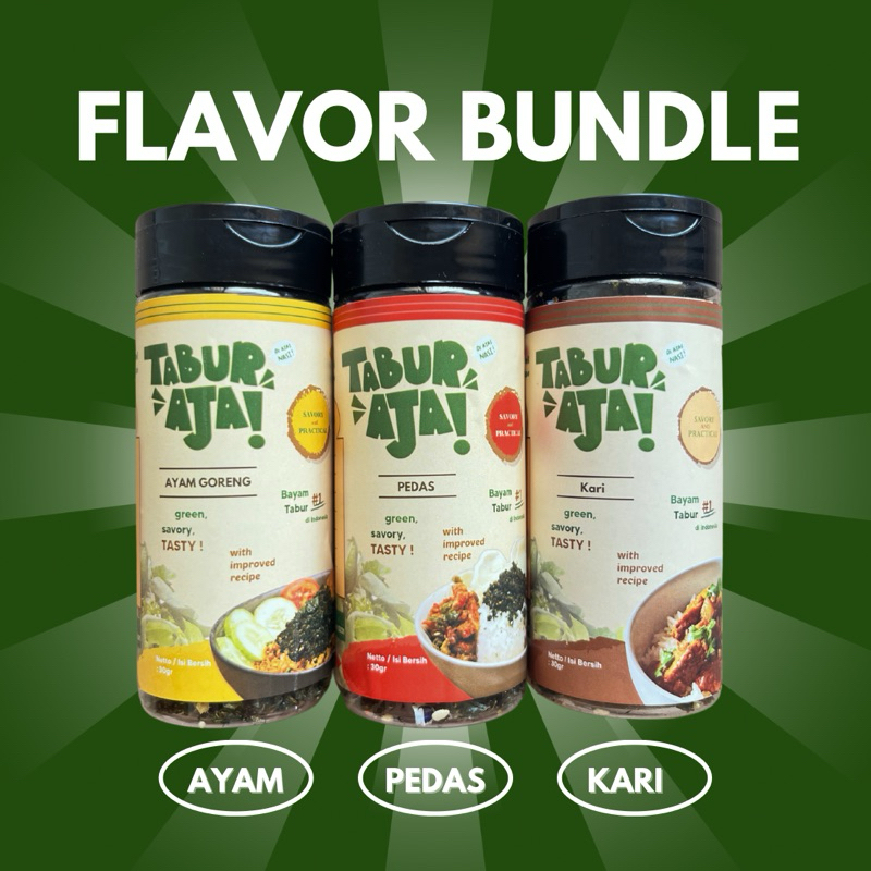 

Tabur Aja - FLAVOR BUNDLE (90 gr) / Bayam Tabur / Bayam goreng / Abon Bayam / Lauk Nasi