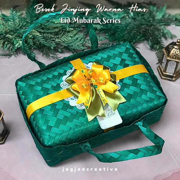 Eid Mubarak | Box Bambu Hampers Spesial Lebaran Besek Jinjing Persegi Panjang Warna Hias Pita Lebara