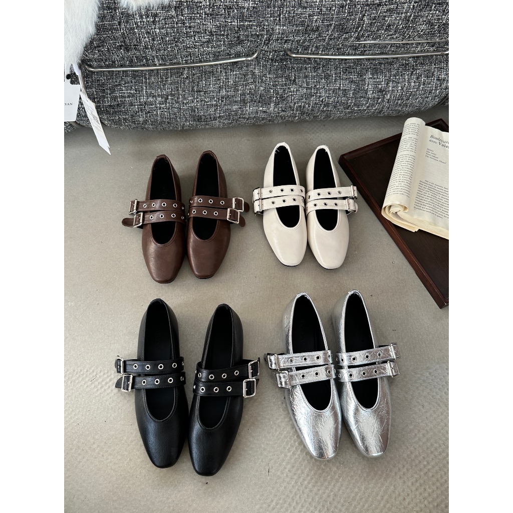 Jiamanni Sepatu Flatshoes Wanita Mary Janes Slip On Flat Shoes Wedges Cewek Dengan Tali Tengah Korea