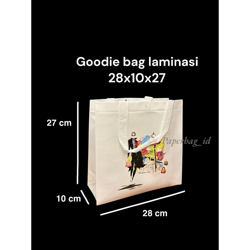 

Goodie bag / Tas Spunbond 28x10x27 motif Laminasi Putih Kecil