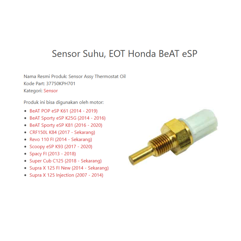 37750KPH701 Sensor Suhu, EOT Honda BeAT eSP