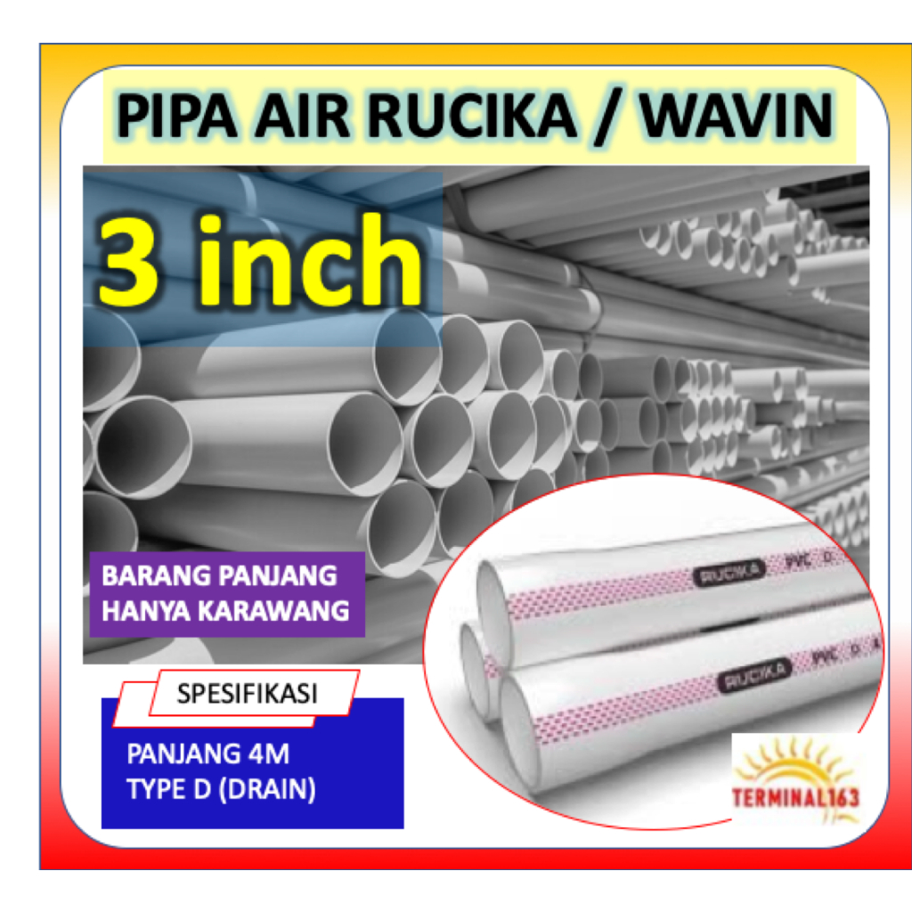 Pipa Rucika/Wavin 3 inch panjang 4meter