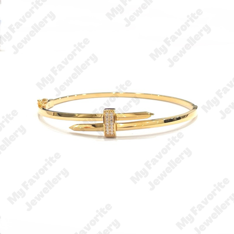 Gelang Bangle Model Paku Silang Permata EMAS ASLI Kadar 700 16K