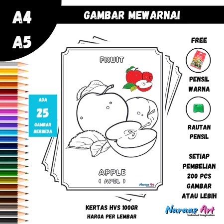 

Gambar Mewarnai Anak TK SD PAUD Seri Buah Kertas HVS 100gr