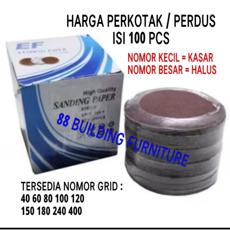 1 KOTAK (PER 1 BOX DUS) AMPLAS BULAT 4" TEMPEL No 40 60 80 100 120 150 180 240 400 / KERTAS GOSOK AM