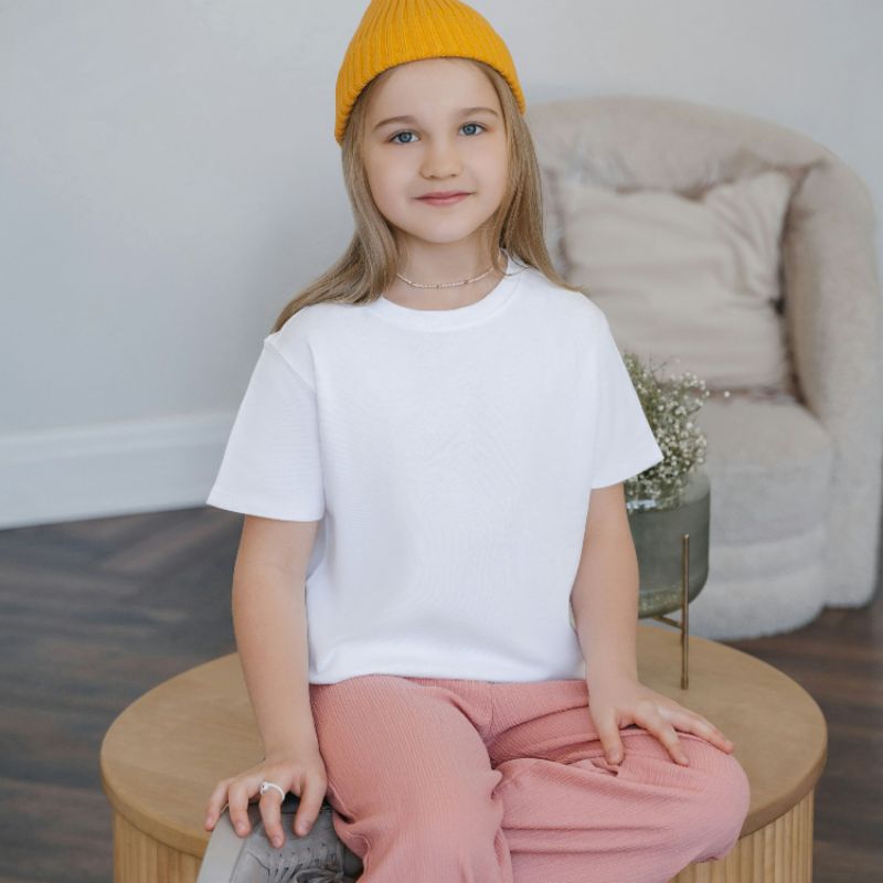Kaos putih polos anak perempuan 3-8 tahun