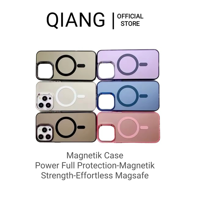 Qiang Case Magnetic Hybrid Premium Metalik For iPhone 11 12 13 14 15  Pro Max Plus Pelindung Camera