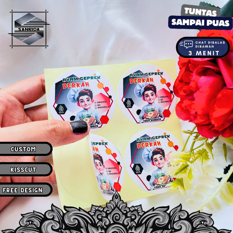 

Sanrida Stiker Murah Bandung Ready Sticker Label Makanan Ayam Geprek Catering Box Kardus 2-4 Custom