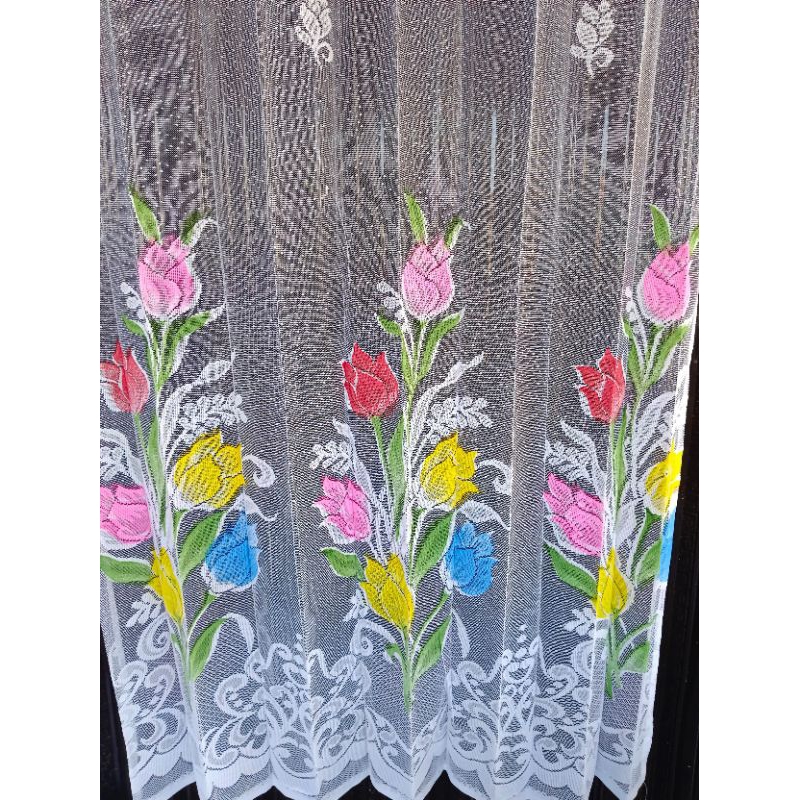 Daleman Gorden Plisket Vitras Print Bunga Tulip Cantolan Kawat
