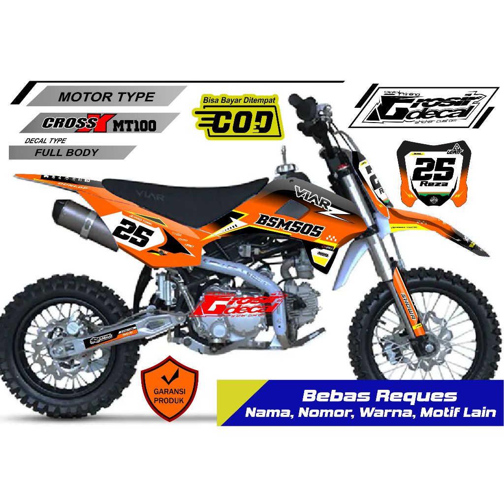 Sticker Decal Striping Trail Mini Viar 100cc Orange / Oren Full Body Free Custom