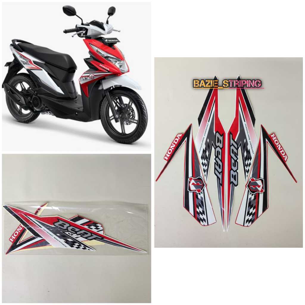 Striping Stiker Honda Beat Fi 2018 Esp Putih Merah Standar Berkualitas