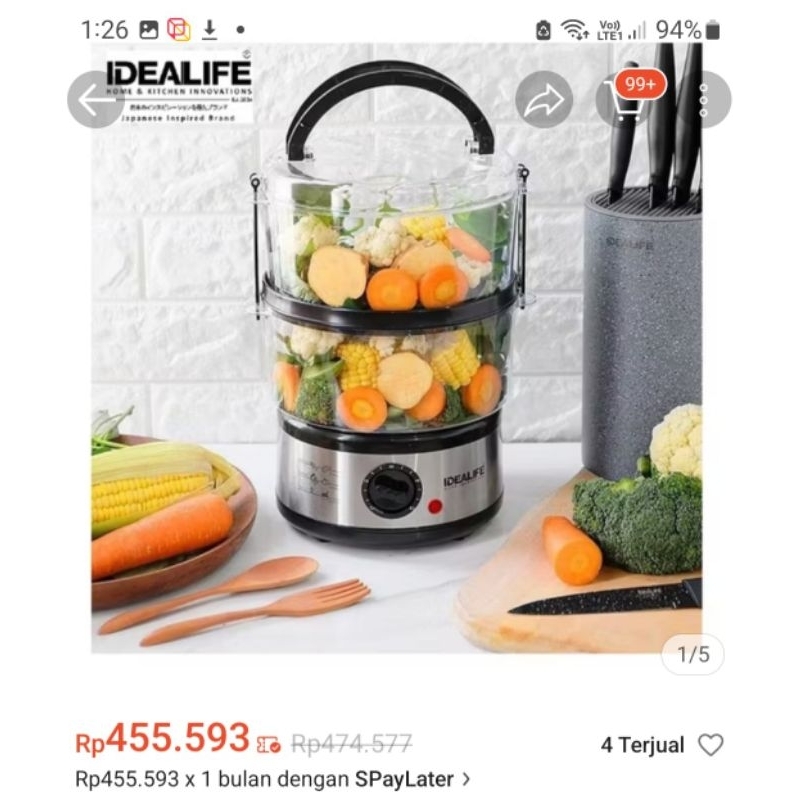 IDEALIFE IL-114 Electric Food steamer Kulusan listrik 2 susun