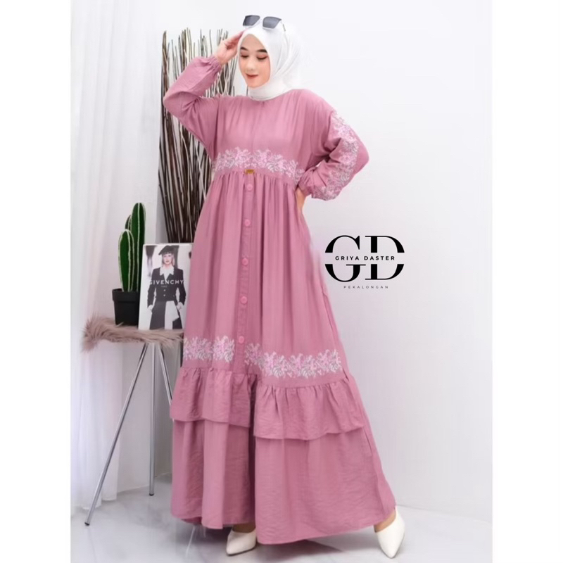 GAMIS BORDIR BAHAN CRINKLE AIRFLOW PREMIUM GAMIS KONDANGAN MEWAH SIMPLE