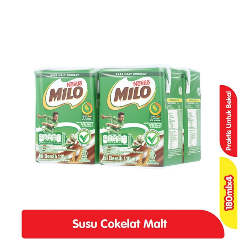 

Milo UHT activ-go pack kotak 4 x 110 ml & 4 x 180 ml