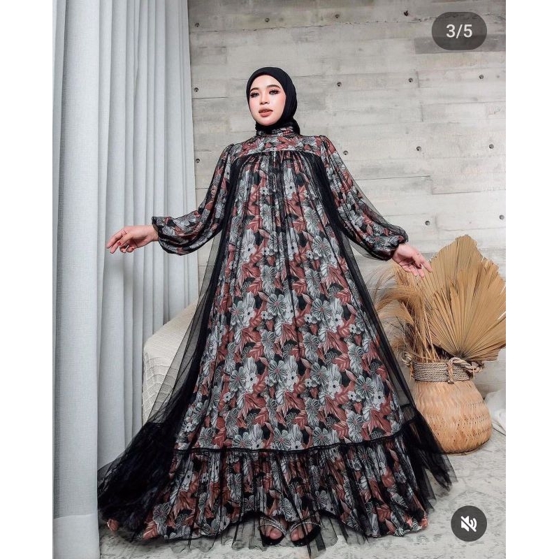 Gamis tille motif bunga Shellasaukia SS baju Lebaran