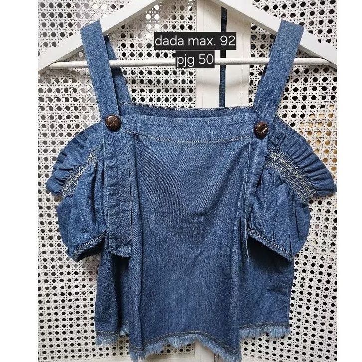 atasan baju blus sabrina jins denim korea