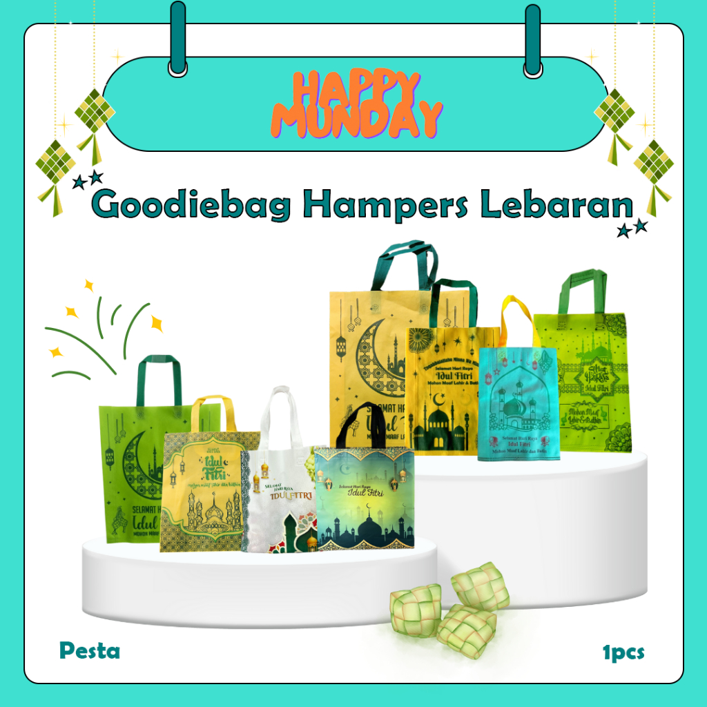 

Happymunday Tas Hampers Idul Fitri / Tas Goodie Bag Hampers Bahan Spunbond