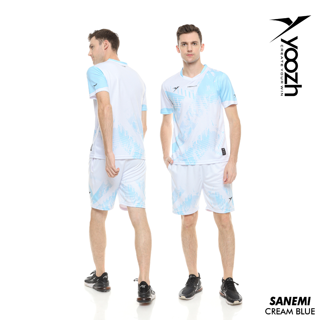 Jersey Yoozh SANEMI CREAM BLUE baju badminton celana badminton setelan kaos bulutangkis original