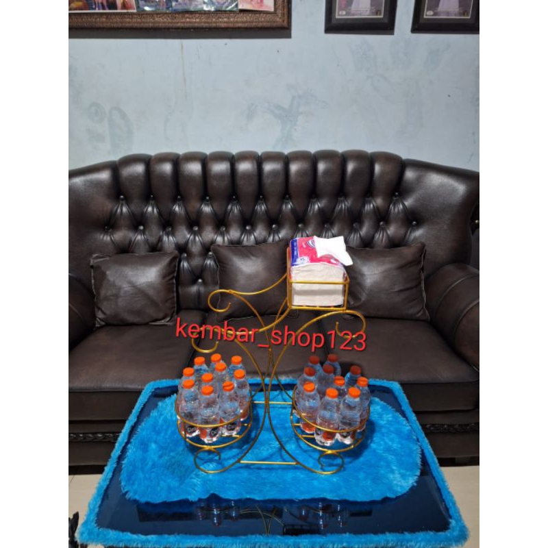 rak aqua gelas dan tisu / rak air mineral dan tisu / tempat tisu dan aqua