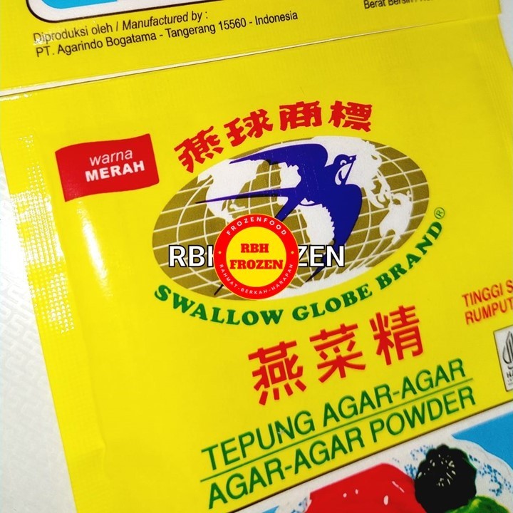 

Swallow Agar-Agar Merah Sachet 7 Gr / Powder / Tepung Agar-Agar Swallow Globe Brand