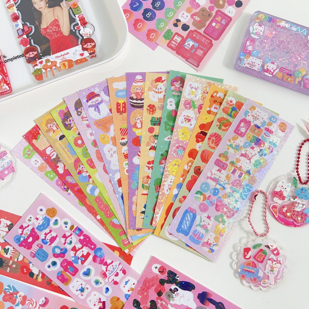 

Sticker Isi 50-100 PCS Stiker DIY Journaling Glossy Pack Deco Hologram Dekor Photocard Gift