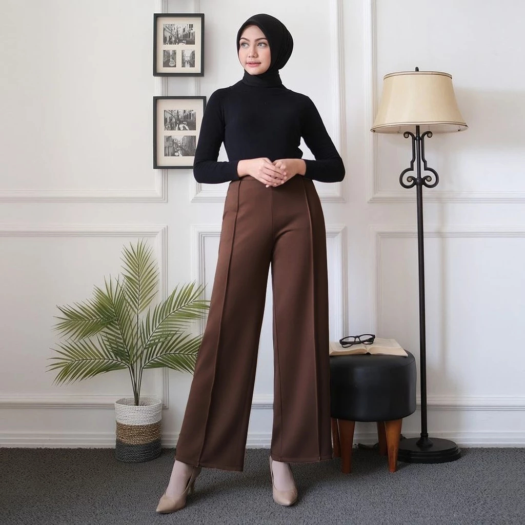 Myywear- Rhea Celana Kulot Scuba Wanita Fashion Bawahan Cullote Casual Tulang Panjang Pinggang Karet