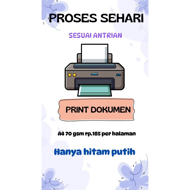

Print A4 70 gsm hitam putih harga rp.185