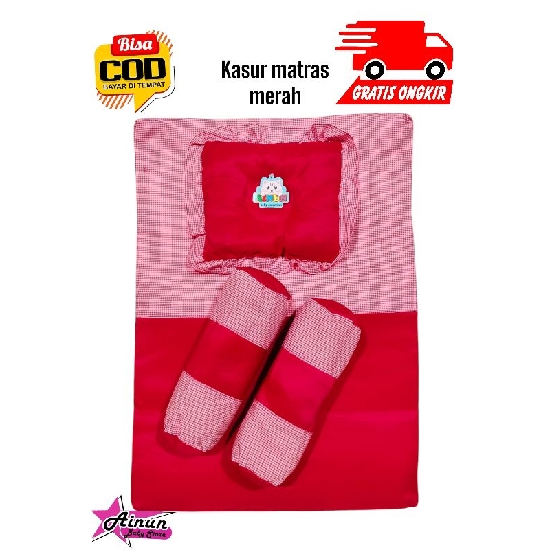 Kasur Matras Bayi Tempat Tidur Bayi + 2 Guling 1 Bantal Peyang Bayi Laki-Laki Perempuan Motif Dino