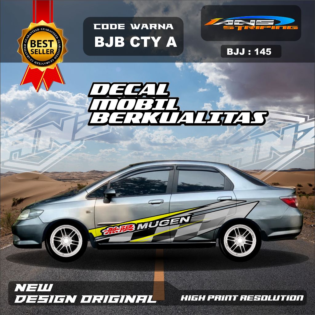 BJB 145 - DECAL STIKER COSTUM NAMA MUGEN KUNING UNTUK MOBIL HONDA CITY HONDA ACCORD SEDAN