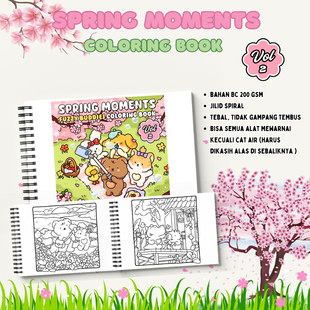 

SPRING MOMENTS VOL 2 Fuzzy Buddies Coloring Book For Kids Adults Healing Partner Buku Mewarnai Remaja Dewasa