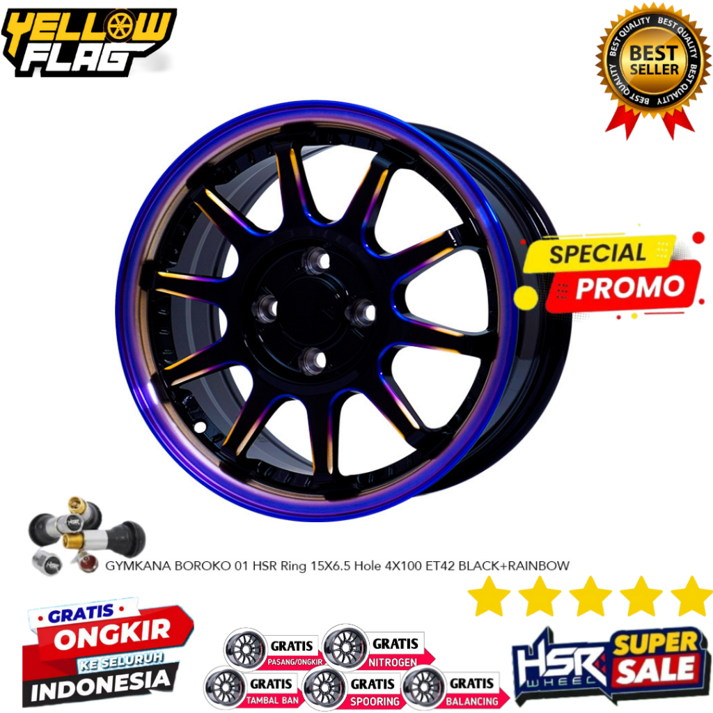 VELG MOBIL BRIO AGYA SIGRA R15 HSR GYMKANA R15X6.5 PCD 4X100 TERBARU [FREE ONGKIR]