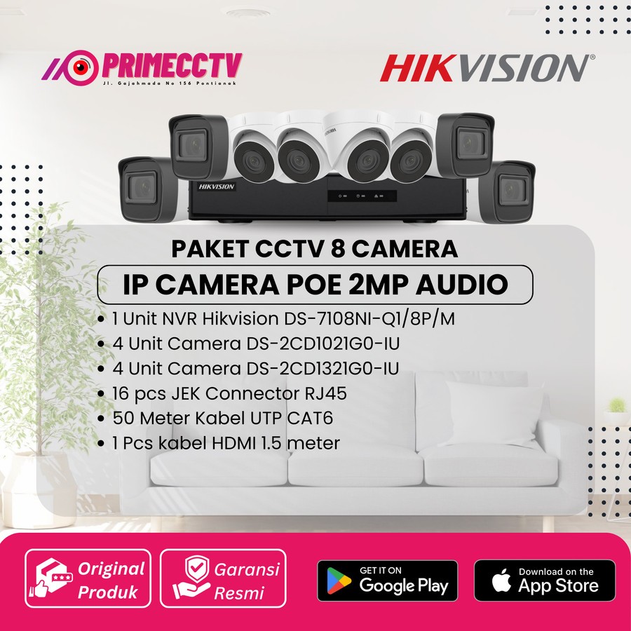 PAKET 8 IP CAMERA HIKVISION 2MP AUDIO IP CAMERA POE