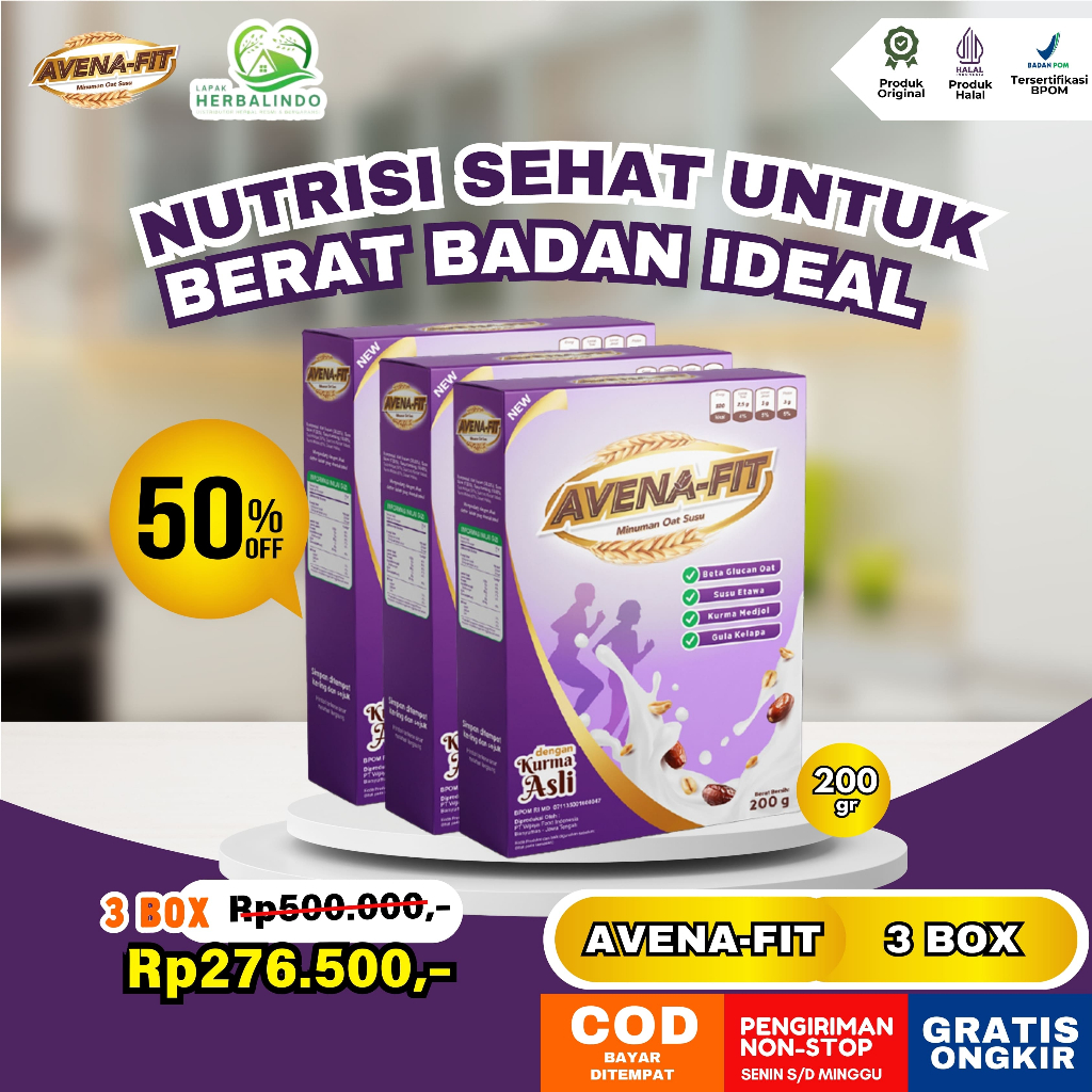 

Avenafit Paket 3 Box Solusi Sehat Turunkan Kolesterol Tinggi & Berat Badan Sehat