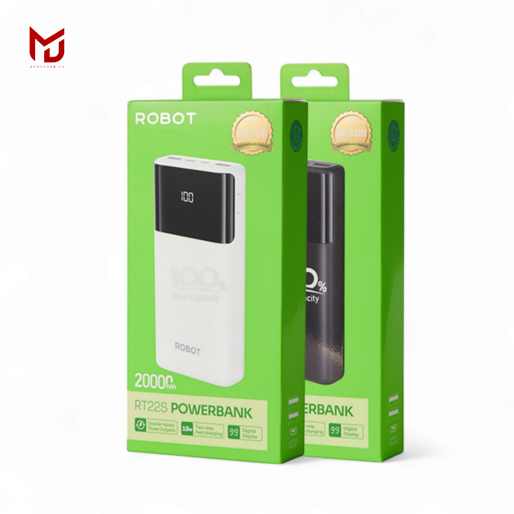 ROBOT Smart Powerbank Fast Charging 20000mAh RT22S 15W 3 Port Output LED  -MJ-