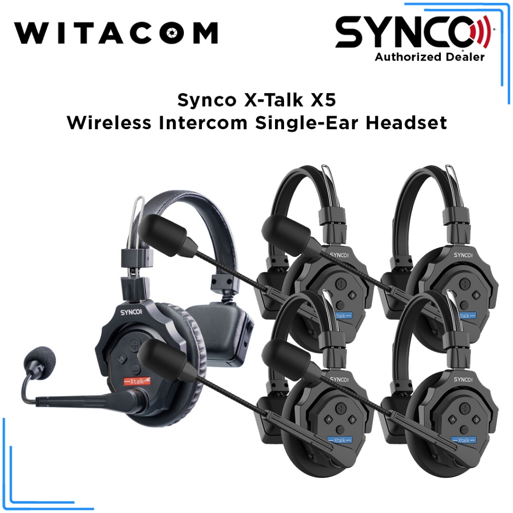 Synco X-Talk X5 Wireless Intercom System with 5 Single-Ear Headsets XTalk Nirkabel Interkom