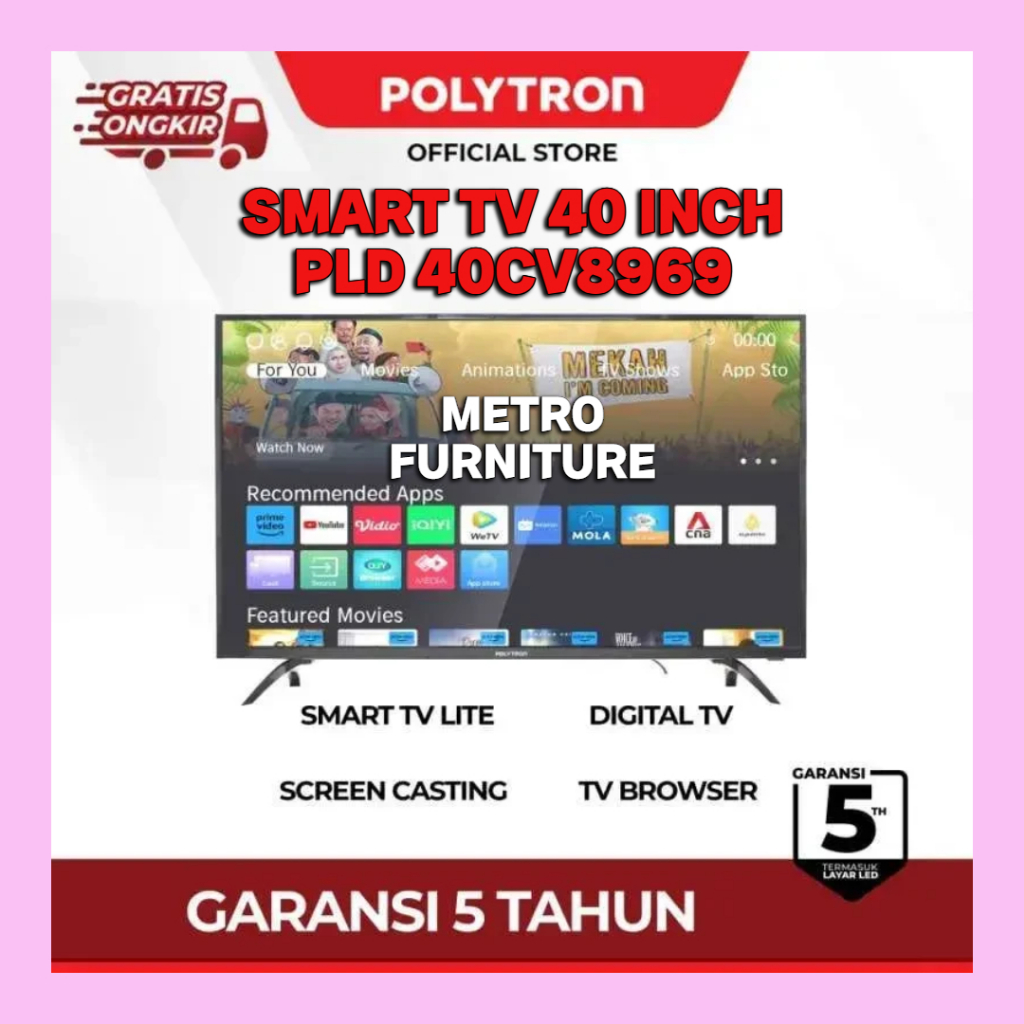 TV POLYTRON YOUTUBE 40 INCH PLD 40CV8969 TV LED POLYTRON SMART TV YOUTUBE 40 INCH PLD 40CV8969