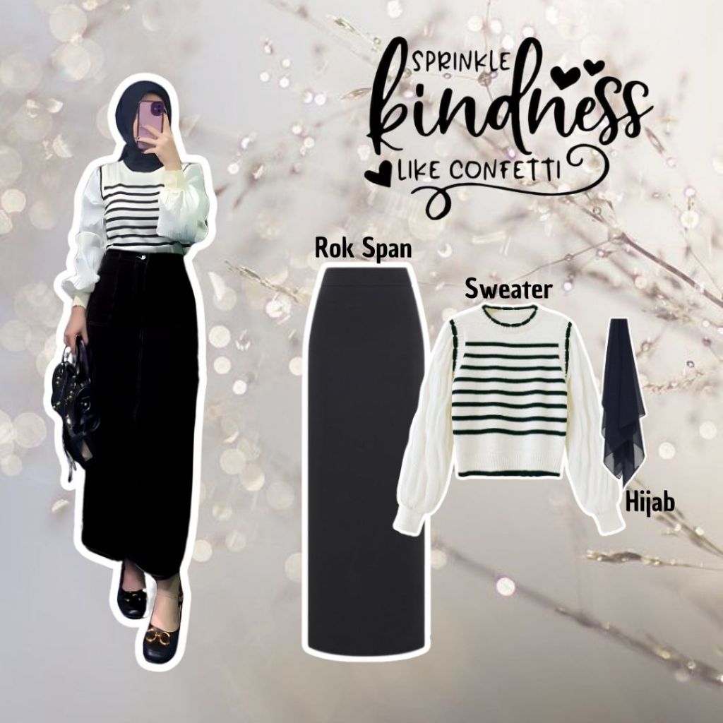 Setelan Wanita Hijab ( Sweater + Rok Span + Hijab ) OOTD Korean Style Kekinian