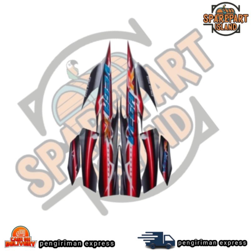 STRIPING MOTOR VEGA R NEW HITAM STRIP MERAH - STIKER VEGA R NEW HITAM