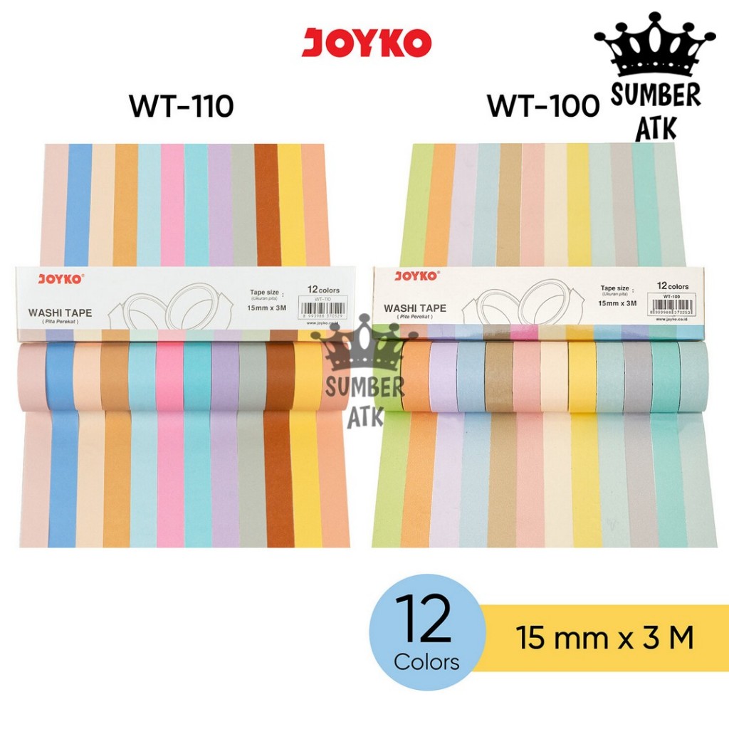 

Washi Tape Pita Perekat Selotip Kertas Warna Joyko WT-100 WT-110 15 mm x 3 Pastel , Morandi