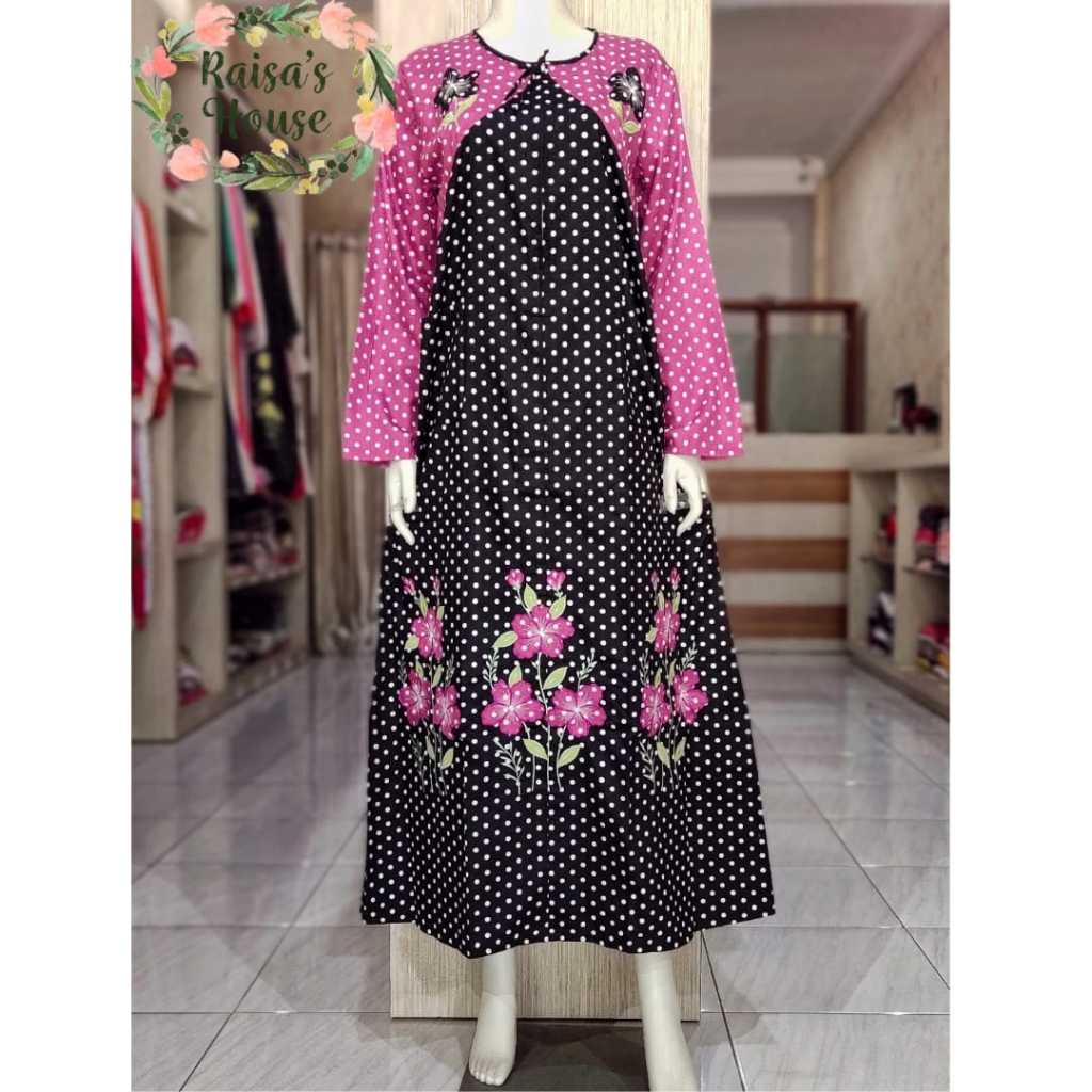 DASTER LONGDRESS BORDIR KHAS MALANG - LENGAN PANJANG | POLKA MAGENTA - HITAM