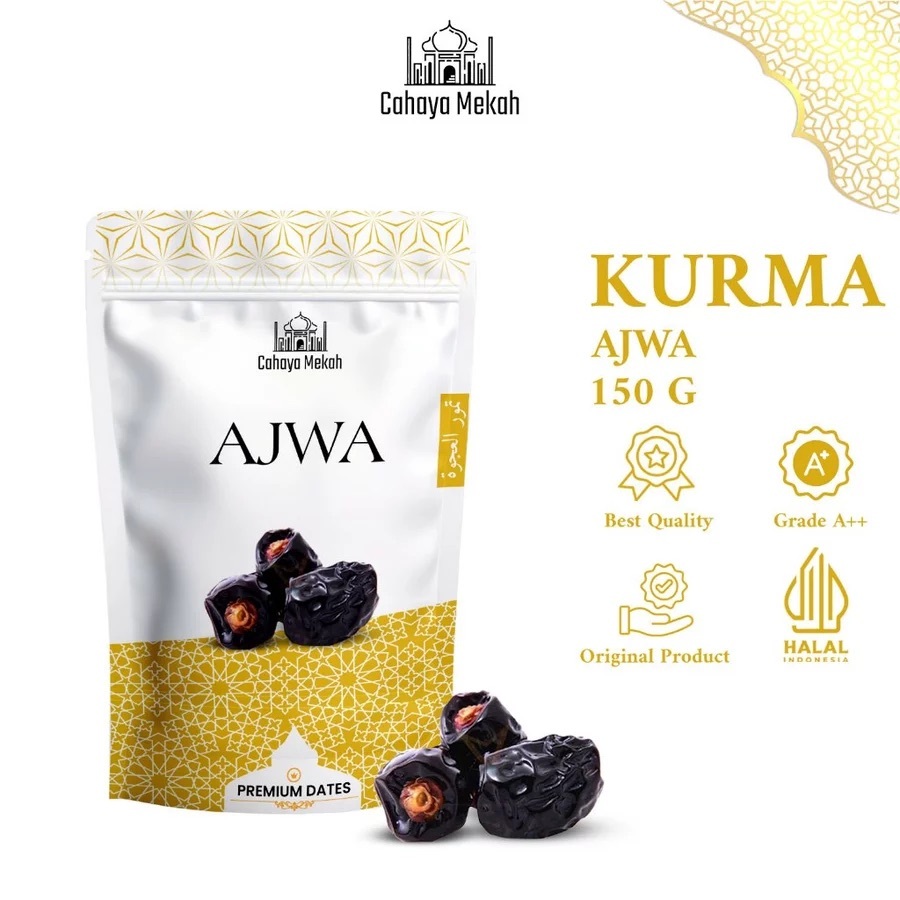

Cahaya Mekah Kurma Ajwa 150g Pouch Ajwa Dates A+ Premium Original Kurma Madinah