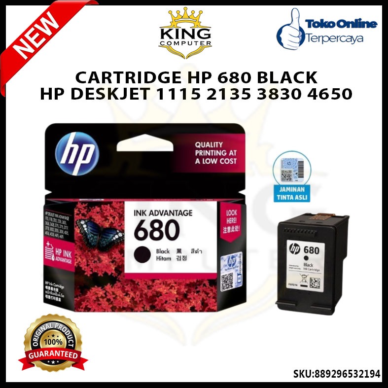 TINTA CARTRIDGE HP 680 BLACK HP DESKJET 1115 2135 3830 4650 ORIGINAL